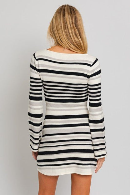 LE LIS Boat Neck Bell Sleeve Sweater Dress us.meeeshop - 