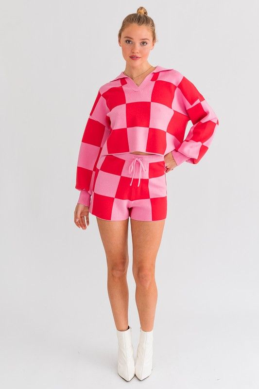 LE LIS | Checkered Sweater Shorts us.meeeshop - 