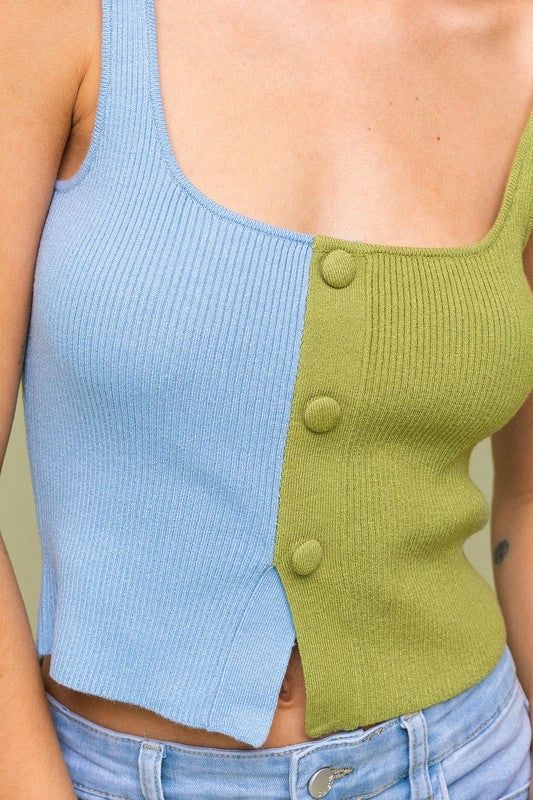 LE LIS | Color Block Button Front Sweater Top us.meeeshop - 