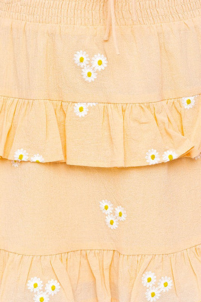 LE LIS | Daisy Embroidered Tiered Mini Skirt | us.meeeshop
