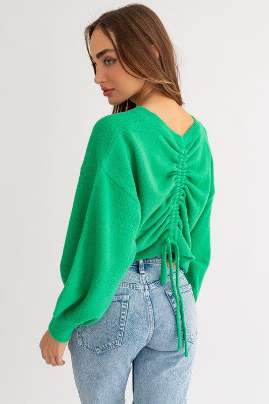 LE LIS Fuzzy Sweater with Back Ruching us.meeeshop - 