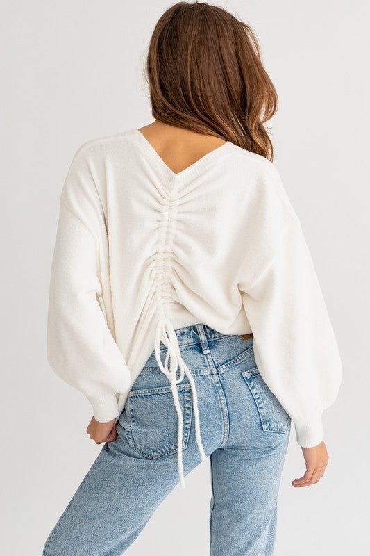 LE LIS Fuzzy Sweater with Back Ruching us.meeeshop - 