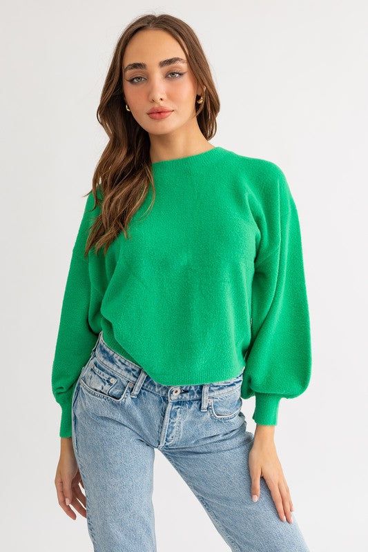 LE LIS Fuzzy Sweater with Back Ruching us.meeeshop - Shirts & Tops