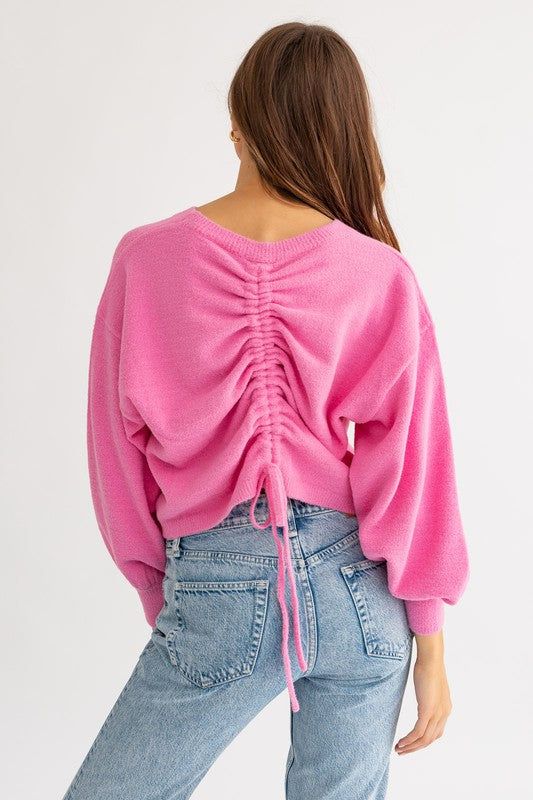 LE LIS Fuzzy Sweater with Back Ruching us.meeeshop - 