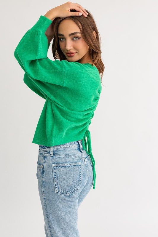 LE LIS Fuzzy Sweater with Back Ruching us.meeeshop - 