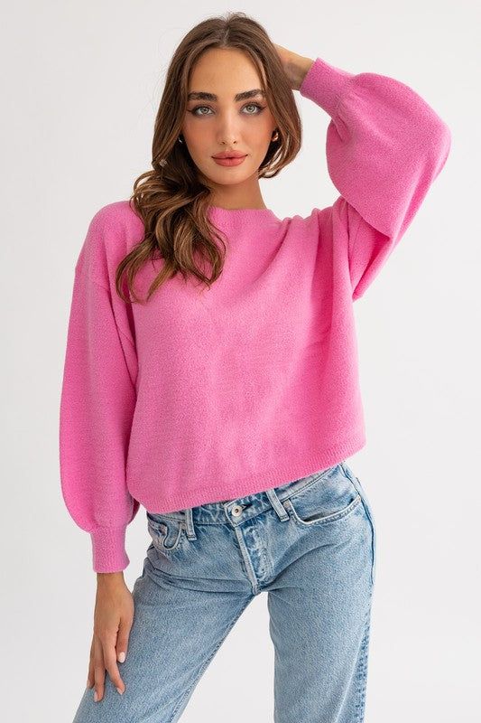 LE LIS Fuzzy Sweater with Back Ruching us.meeeshop - 