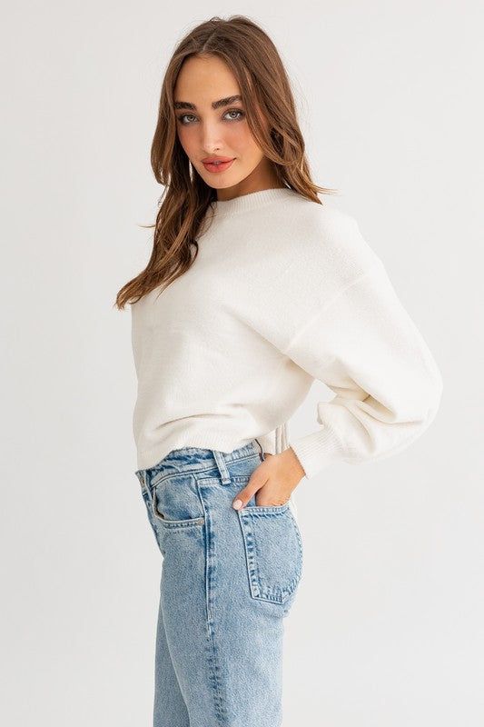 LE LIS Fuzzy Sweater with Back Ruching us.meeeshop - 