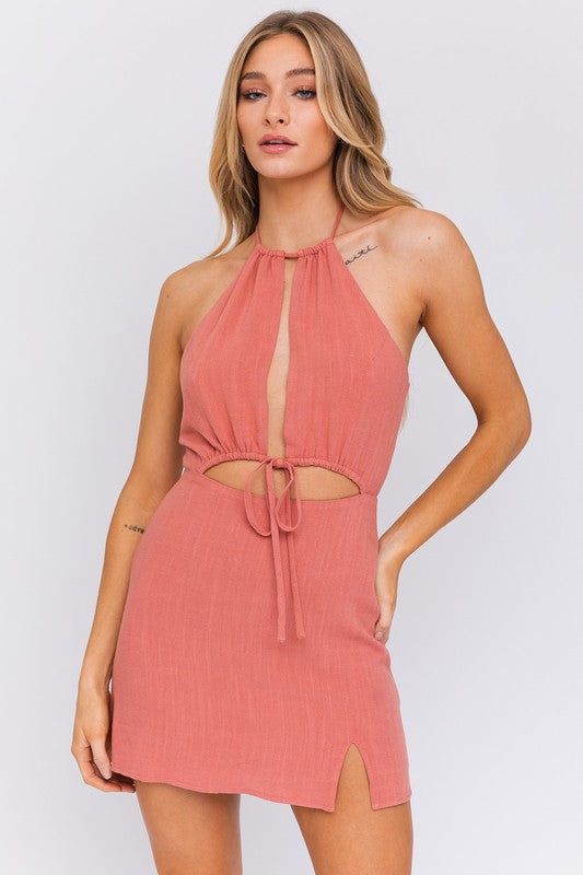 LE LIS Halter Neck Open Front Detail Dress us.meeeshop - Dresses