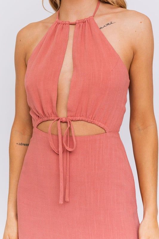 LE LIS Halter Neck Open Front Detail Dress us.meeeshop - 