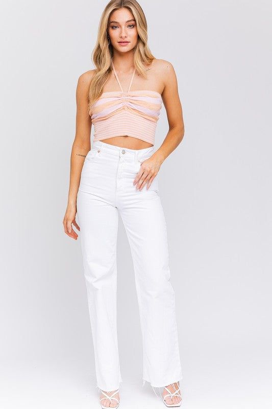 LE LIS | Halter Neck Sweater Crop Top - us.meeeshop