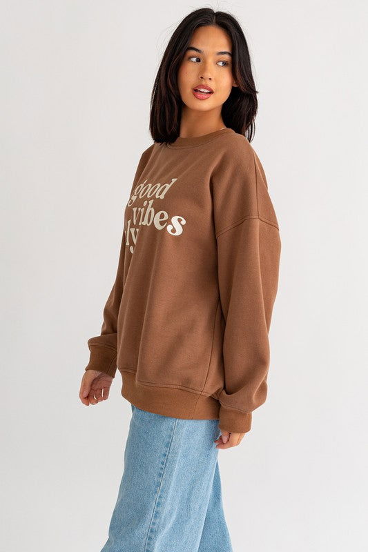 LE LIS Letter Embroidery Oversized Sweatshirt us.meeeshop - 