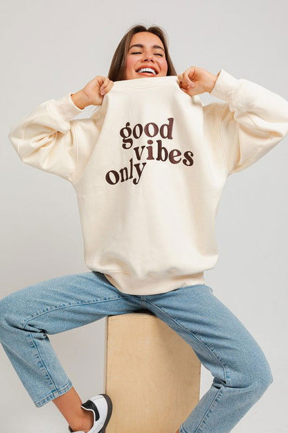 LE LIS Letter Embroidery Oversized Sweatshirt us.meeeshop - 