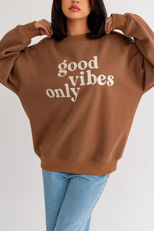 LE LIS Letter Embroidery Oversized Sweatshirt us.meeeshop - 