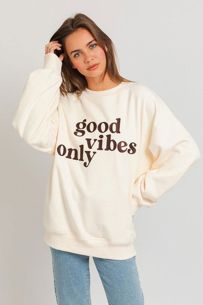 LE LIS Letter Embroidery Oversized Sweatshirt us.meeeshop - 