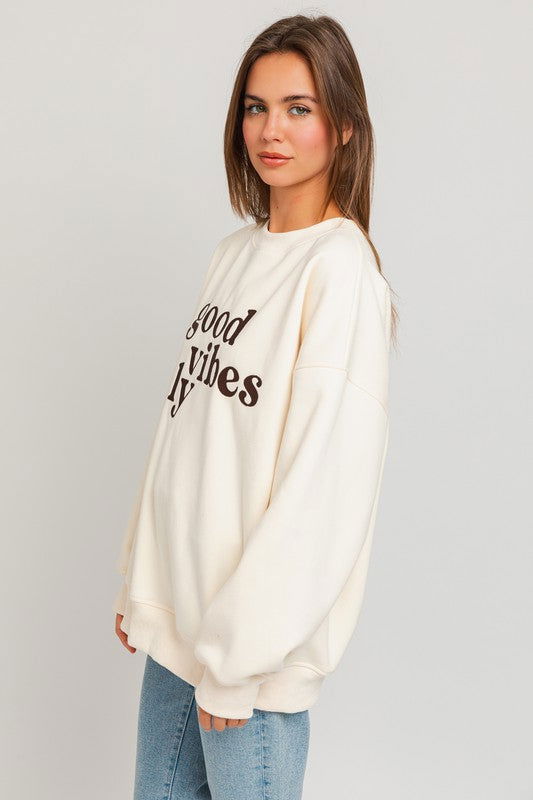 LE LIS Letter Embroidery Oversized Sweatshirt us.meeeshop - 