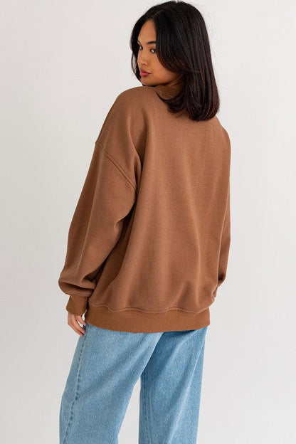 LE LIS Letter Embroidery Oversized Sweatshirt us.meeeshop - 