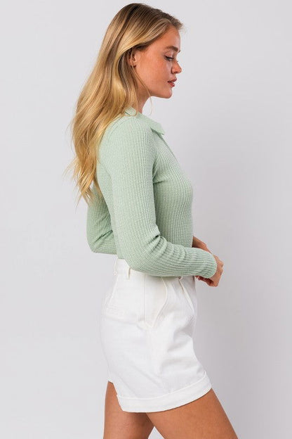 LE LIS Long Sleeve Collared Bodysuit us.meeeshop - 