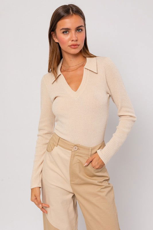 LE LIS Long Sleeve Collared Bodysuit us.meeeshop - 