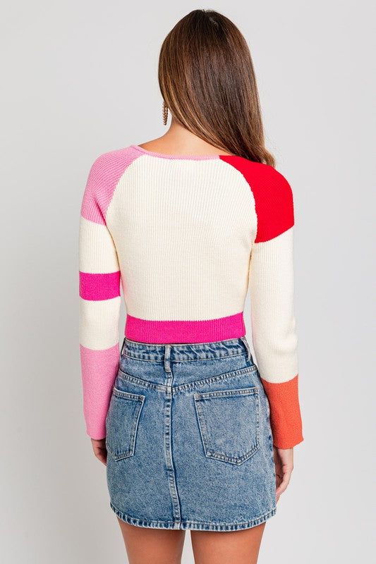 LE LIS Long Sleeve Color Block Stripe Knit Top us.meeeshop - 