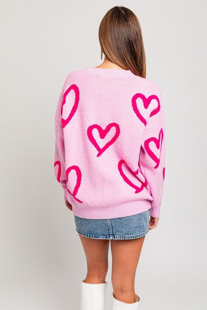 LE LIS Long Sleeve Round Neck Heart Printed Sweater us.meeeshop - 