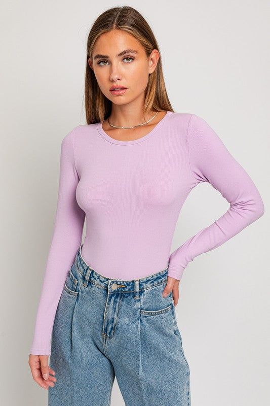 LE LIS Long Sleeve Round Neck Ribbed Bodysuit us.meeeshop - 