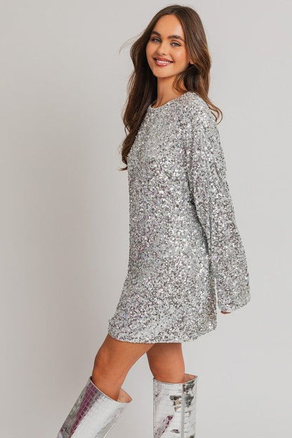 LE LIS Long Sleeve Sequin Mini Dress us.meeeshop - 