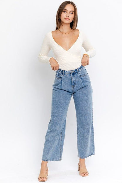 LE LIS | Long Sleeve Surplice Bodysuit us.meeeshop - 