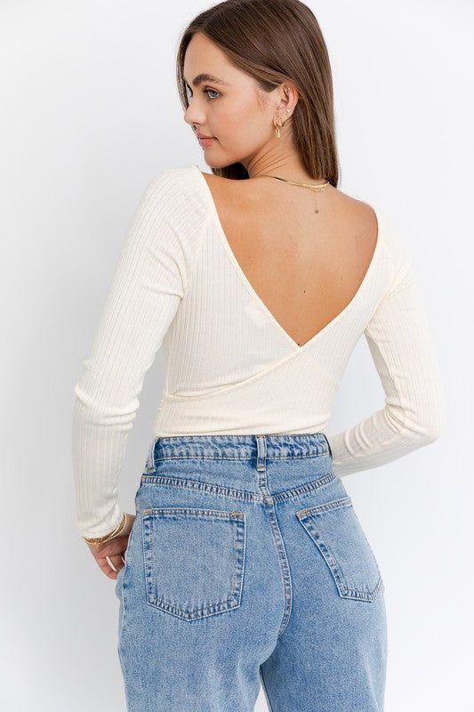 LE LIS | Long Sleeve Surplice Bodysuit us.meeeshop - 