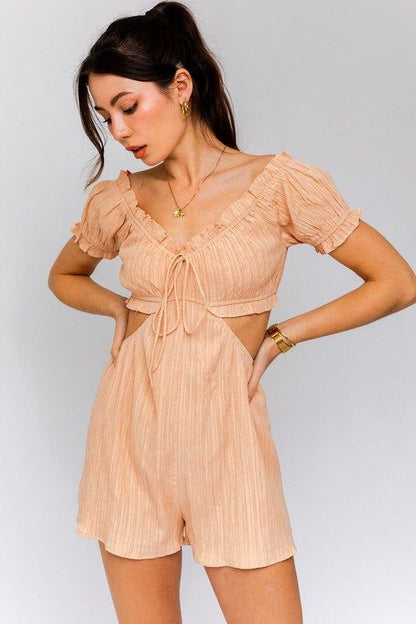 LE LIS | Off Shoulder Cutout Romper us.meeeshop - Jumpsuits & Rompers