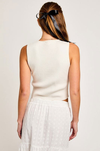 LE LIS Satin Bow Detail Sleeveless Sweater Top us.meeeshop - 