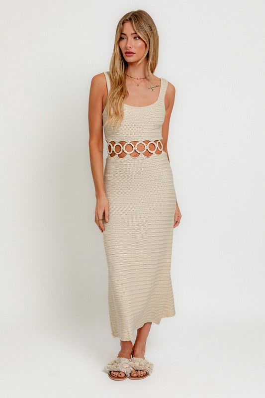 LE LIS Square Neck Sleeveless Crochet Midi Dress us.meeeshop - Dresses