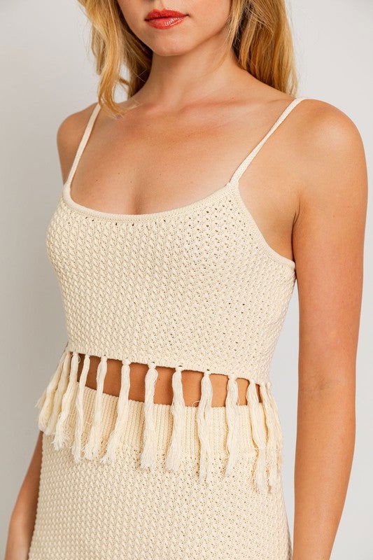 LE LIS Tassel Detail Spaghetti Sweater Crop Top us.meeeshop - 