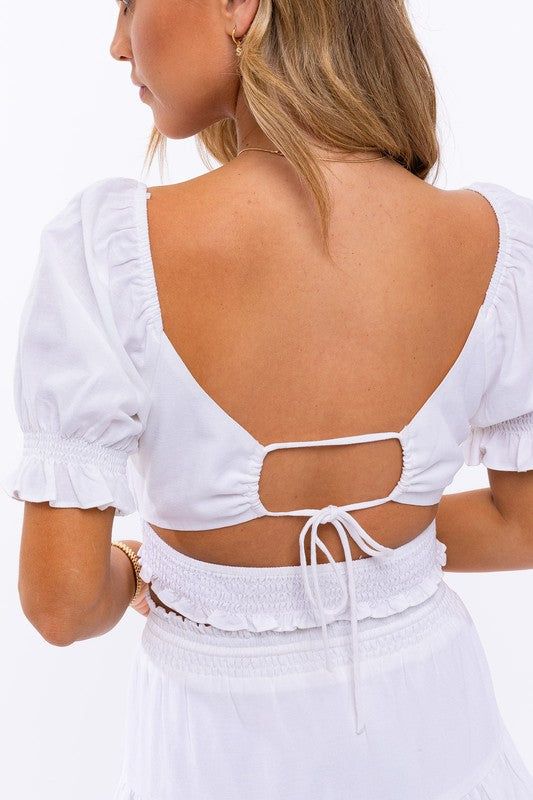 LE LIS Tie Back Detail Puff Sleeve Top us.meeeshop - 