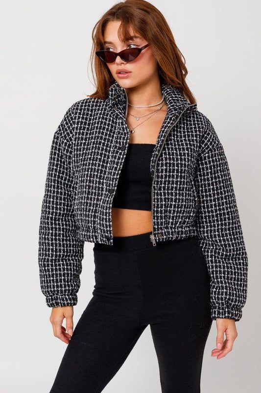 LE LIS Tweed Crop Puffer Jacket us.meeeshop - 