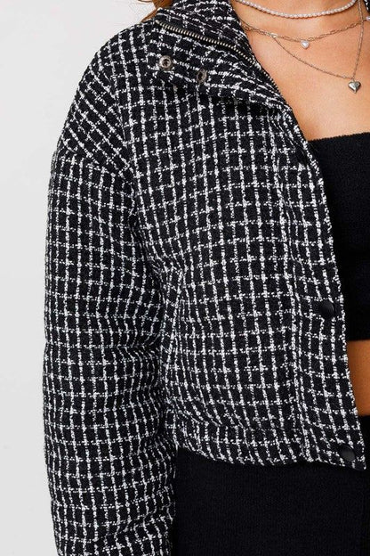 LE LIS Tweed Crop Puffer Jacket us.meeeshop - 