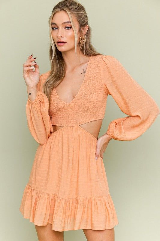 LE LIS | V-Neck Smocking Bodice Dress us.meeeshop - Dresses