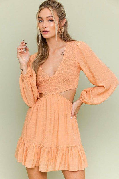 LE LIS | V-Neck Smocking Bodice Dress us.meeeshop - Dresses