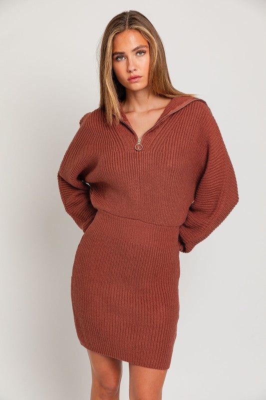 LE LIS Zipper Sweater Dress us.meeeshop - Dresses