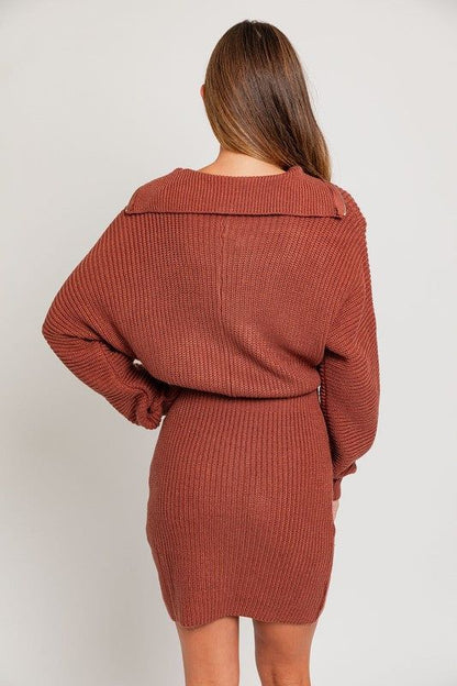 LE LIS Zipper Sweater Dress - us.meeeshop