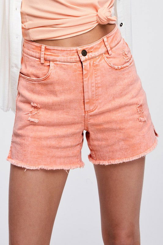 La Miel Casual Washed Style Denim Shorts With Pockets us.meeeshop - 