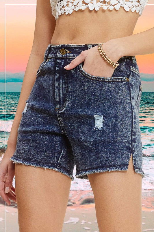 La Miel Casual Washed Style Denim Shorts With Pockets us.meeeshop - 