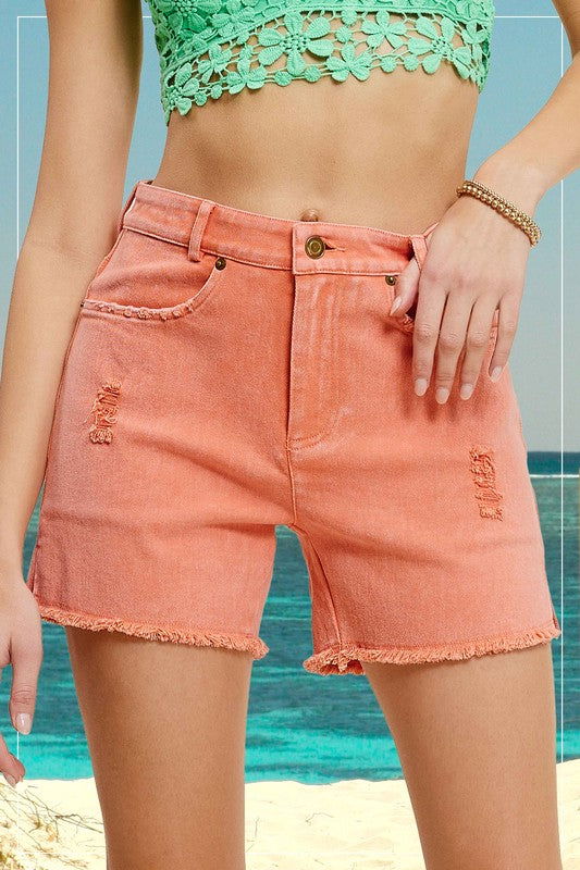 La Miel Casual Washed Style Denim Shorts With Pockets us.meeeshop - 