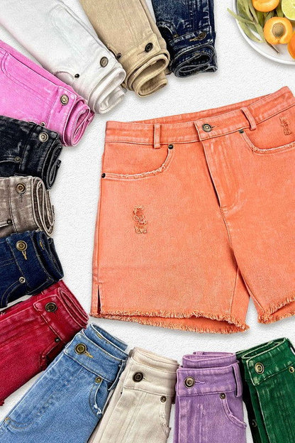 La Miel Casual Washed Style Denim Shorts With Pockets us.meeeshop - 