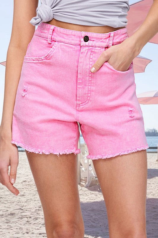 La Miel Casual Washed Style Denim Shorts With Pockets us.meeeshop - Shorts