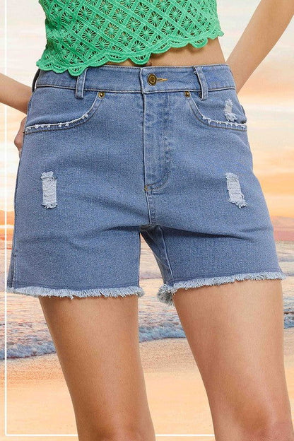 La Miel Casual Washed Style Denim Shorts With Pockets us.meeeshop - 