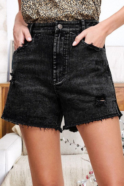 La Miel Casual Washed Style Denim Shorts With Pockets us.meeeshop - 