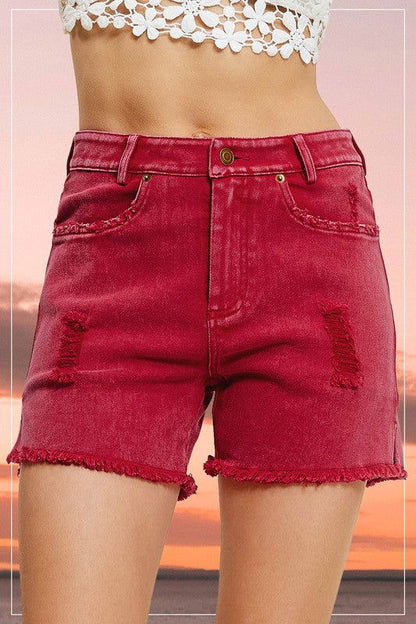 La Miel Casual Washed Style Denim Shorts With Pockets us.meeeshop - 