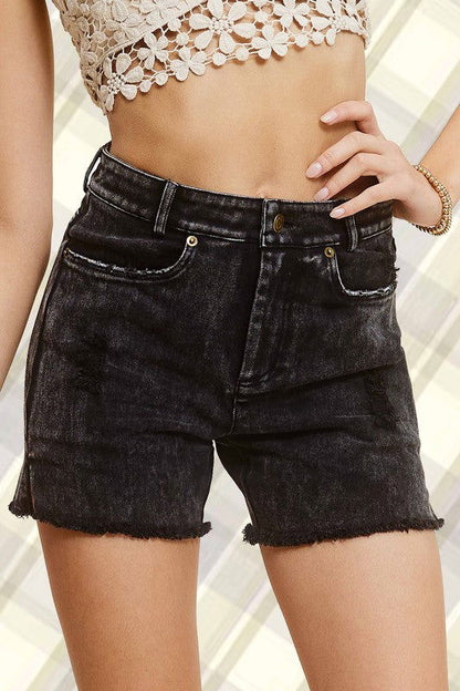 La Miel Casual Washed Style Denim Shorts With Pockets us.meeeshop - 