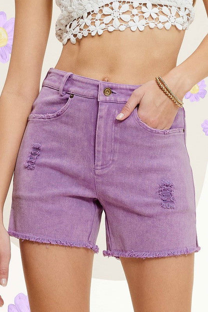 La Miel Casual Washed Style Denim Shorts With Pockets us.meeeshop - 