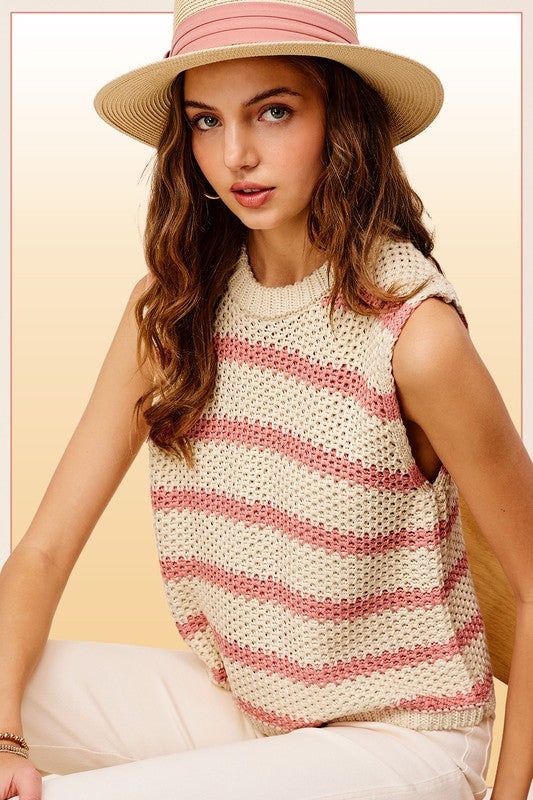 La Miel Chunky Stripe Sleeveless Sweater Top us.meeeshop - Shirts & Tops